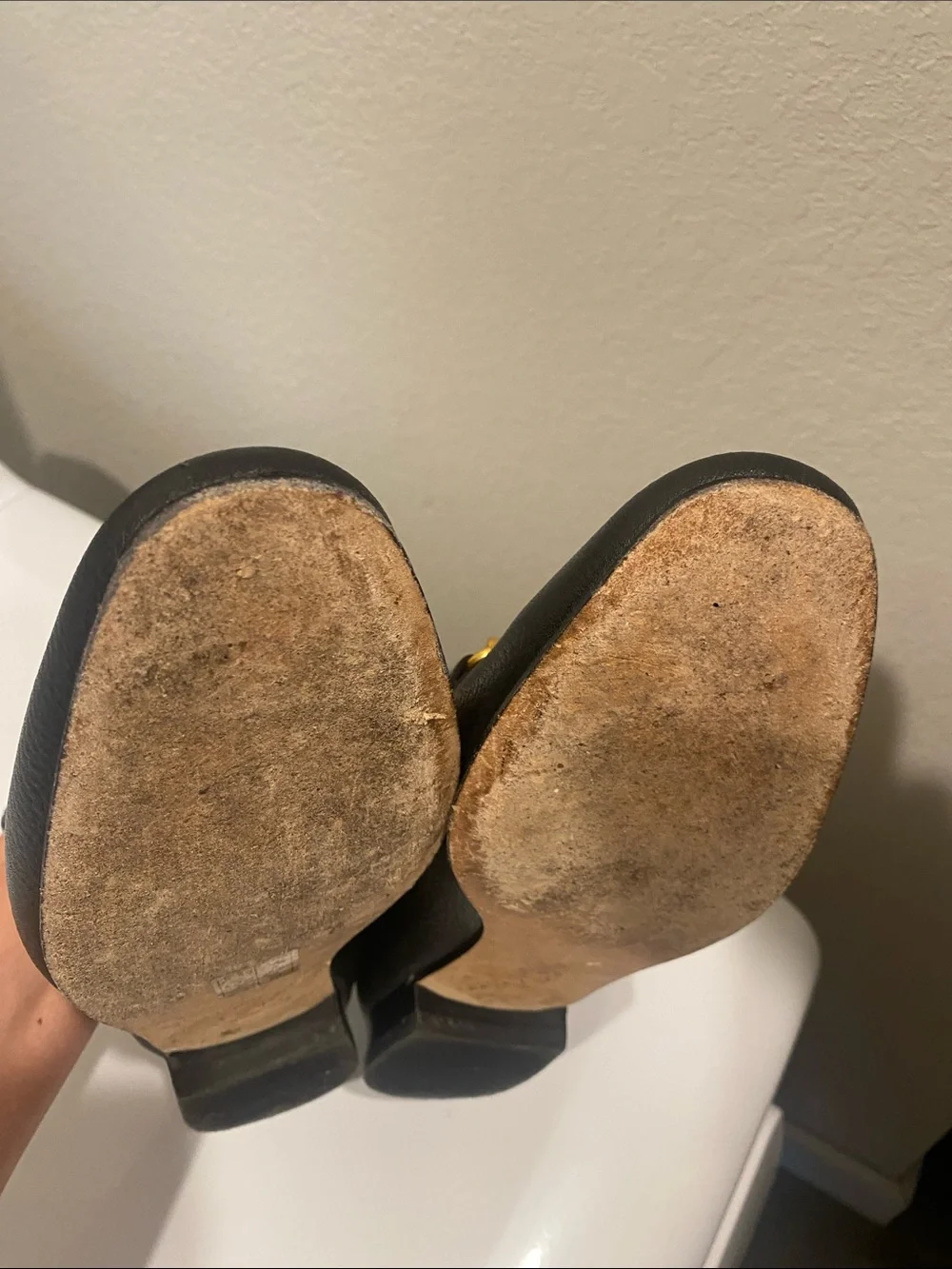 Tory Burch Black Leather Loafers with Gold Chain Hardware